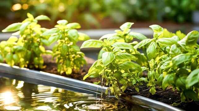 Growing basil at home, a joyous stock photo capturing the simplicity and satisfaction of cultivating fresh herbs in the comfort of one's own space