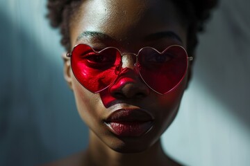 Heart-shaped sunglasses. Background with selective focus and copy space