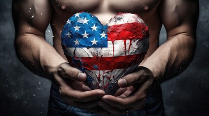 heartwarming image-a man's hands holding a heart in the form of an American flag