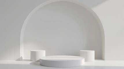 Fototapeta premium abstract white background with empty stage Cylinder podium display, showcase for product presentation