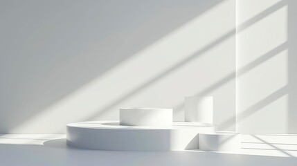 Fototapeta premium abstract white background with empty stage Cylinder podium display, showcase for product presentation