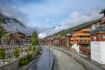 Fototapeta premium The Matter Vispa river runs through the town of Zermatt in Switzerland
