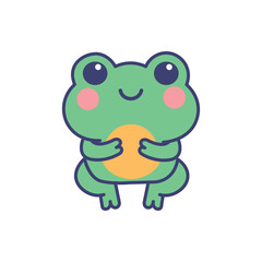 Cute funny cartoon frog. vector icon. Isolated object. png