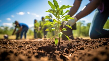 vibrant Earth Day project-a volunteering group engaged in tree gardening to combat climate change.