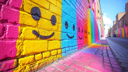 Fototapeta premium Bright street art graffiti style in the urban alley