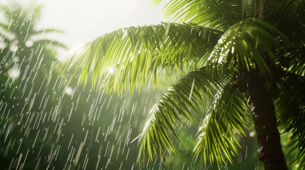 Coconut tree, during a balmy coastal rain