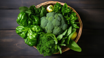 Photo of green vegetables in a basket top view