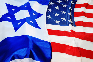USA Israel. Photo American flag and Flag of Israel - partnership between the two states through the main symbols of these countries