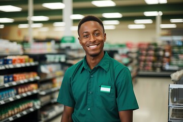 Naklejka premium Portrait of a smiling African American grocery store employee