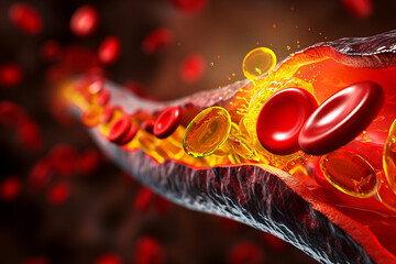 Fat and cholesterol in human blood vein cell create with AI Generative - obrazy, fototapety, plakaty