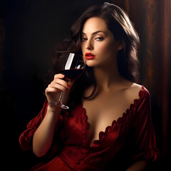 beautiful women drinking red wine 