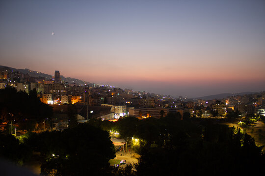 Nablus, Palestine, Sunset at night.