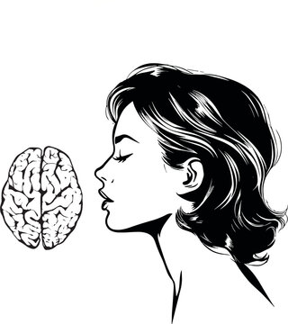 Sapiosexual. Happy Valentines Day. Girl kissing brain. Love clever man.