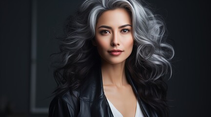 Fototapeta premium Elegant woman with half white half black hair