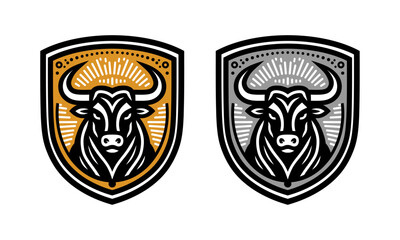 bull logo on shield (gold, silver)