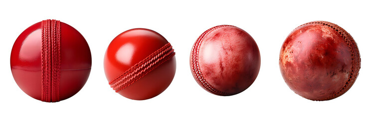 Red leather cricket balls, test cricket ball, on transparent background cutout - Generative AI	