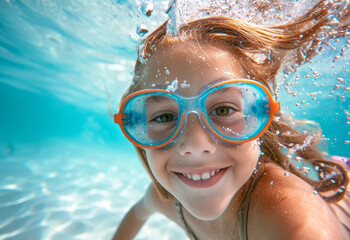 Close up, a girl dives, swims, and creates unforgettable moments of joy. - Powered by Adobe