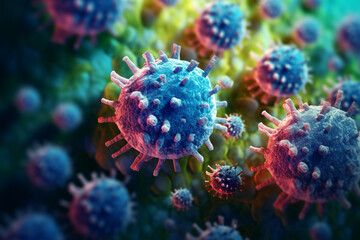 
Close-Up View of Biological Organism's Cells and Bacteria, Resembling COVID Corona Virus