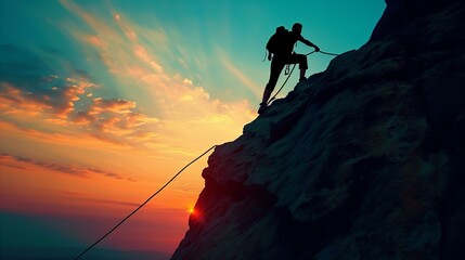 A man climbing a mountain. Ambition and Aspiration, Overcoming Challenges,Persistence and Determination,Self-Discovery