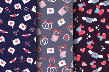 set of love seamless patterns for backgrounds, fabrics, wrapping, wallpaper, backdrops, etc
 - obrazy, fototapety, plakaty
