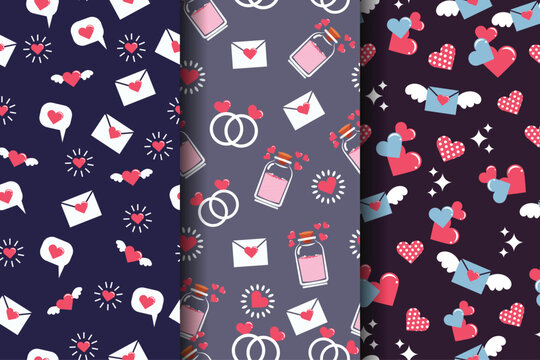 set of love seamless patterns for backgrounds, fabrics, wrapping, wallpaper, backdrops, etc
