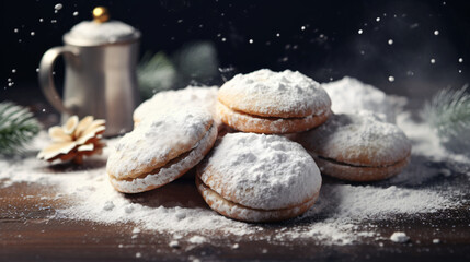 Fototapeta na wymiar Powdered sugar on Christmas cookies realistic