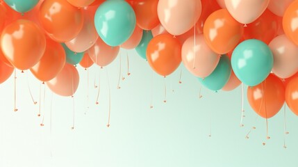 Coral Orange and Turquoise Balloons Rising in the Air Modern Birthday Wallpaper