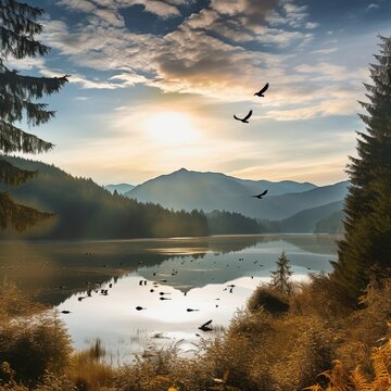 Tranquil Mountain Lake at Dawn