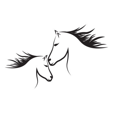 horse head silhouette
Vector icon, cartoon of mother horse with baby, Vector illustration icons and logo - horse vector