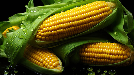 Fresh Yellow Sweet Corn With Green Husk  vegetarian  And Organic Generative AI