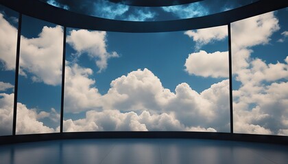 Clouds on screens in blue virtual studio loop stock videoBackgrounds Studio Workplace Studio Shot The Media Loopable