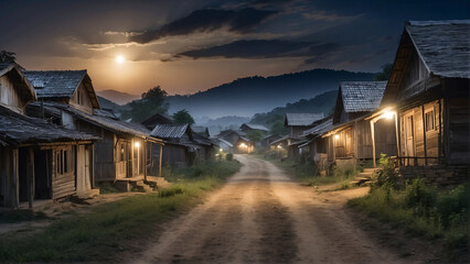 dirt roads in the countryside long abandoned at night - obrazy, fototapety, plakaty