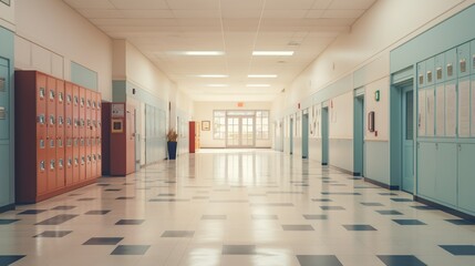 high school hallway with lockers - Powered by Adobe