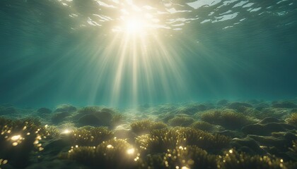 Sunlight rays shining through ocean surface View from underwater 3D rendered seamless loop animation stock videoUnderwater Sunbeam Water Light Beam Light Natural