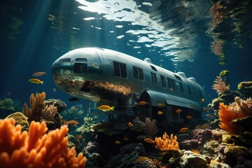 Tourist Submarine on Vibrant Coral Recife., generative IA