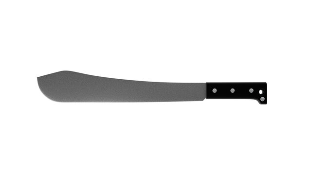 Machete knife with black handle isolated on transparent and white background. Knife concept. 3D render