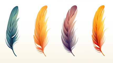 Set of magic colorful feathers. Multicolor feather watercolor hand drawn, illustration.  - obrazy, fototapety, plakaty