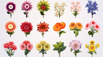 Fototapeta na wymiar Set of cartoon flowers. Colorful flowers for game. Pixel art, 8 bit for video game UI