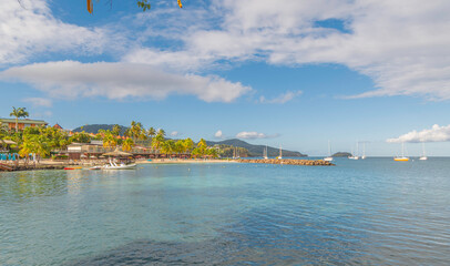 Plage de la Pointe du Bout aux Trois-ilets à La Martinique, mer des Caraïbes, Antilles...