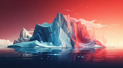 Global warming and climate change concept. Llandscape with melting icebergs at sunset.
