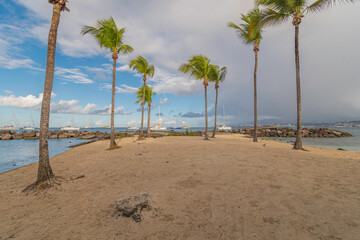 Plage de la Pointe du Bout aux Trois-ilets à La Martinique, mer des Caraïbes, Antilles Françaises.	