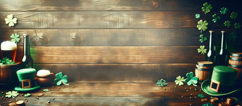 St Patricks day wooden background with copy space