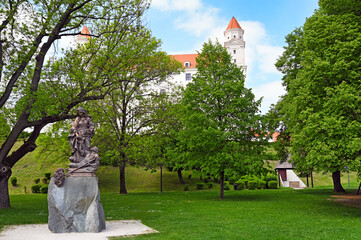 Park and statue of Bratislava Castle Slovakia