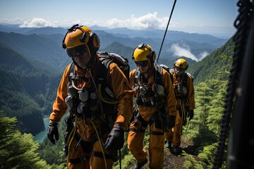 Rescue team descends from helicopter in urgent operation., generative IA