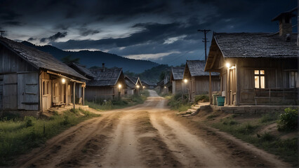 Fototapeta na wymiar dirt roads in the countryside long abandoned at night