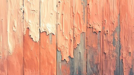 Background with texture of old rough shabby wooden planks, painted in peach fuzz color