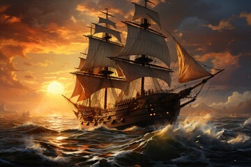 War ships in majestic formation in the seas., generative IA