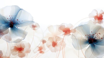 Delicate pastel red and blue watercolor flowers  floral background