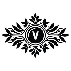 Floral botanical alphabet. V Letter with plants and flowers