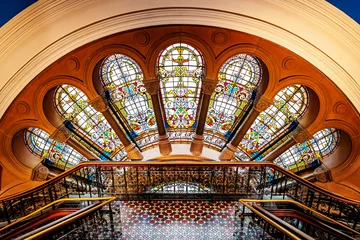 Poster Stained glass window inside  of the Queen Victoria Building, The QVB, a historical building that is home to a variety of boutique stores and cafes, built in 1898 in Romanesque style. Sydney, 2019. © Wagner